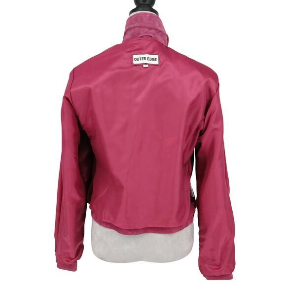 Outer Edge Jacket Womens Large Pink Suede Leather Double Breasted Lined Moto - Picture 13 of 15